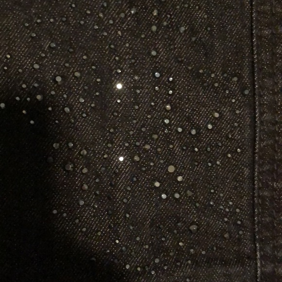 Chico’s Platinum Jean Jacket Rhinestone Embellished Size Large - Picture 7 of 16